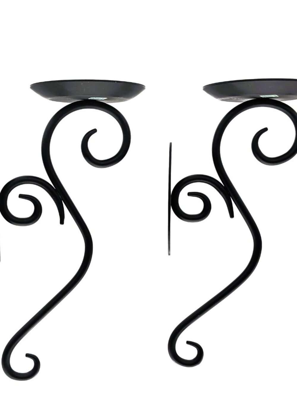 Vintage PartyLite Wall Sconces, Set Of 2, Black Wrought Iron, Scroll Pillar Cand